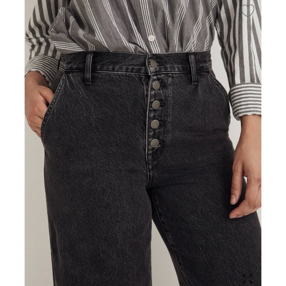 Madewell Cotton Button fly Superwide-Leg Jeans in Washed Black Petite size 31 - Picture 5 of 14